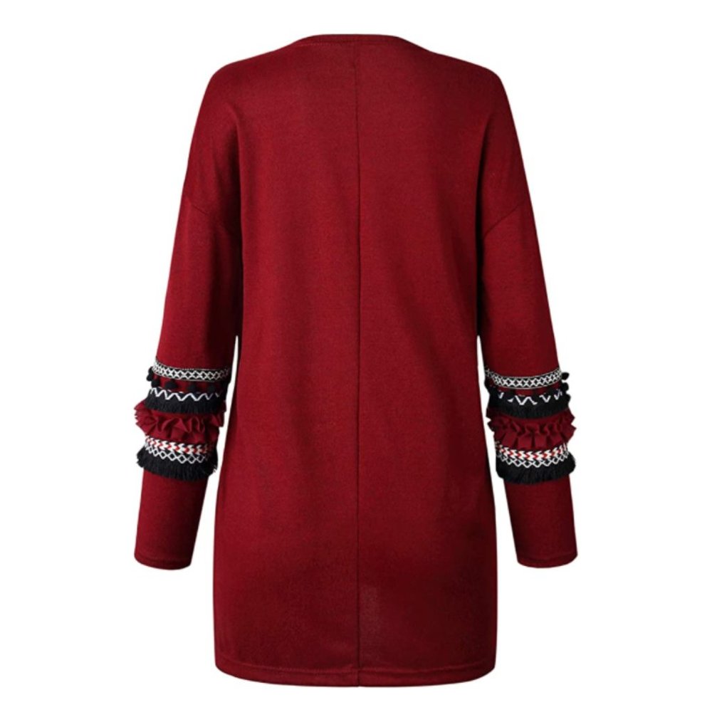 NWT Tribal Print Wine Ruffle Pocket Open Cardigan - Picture 4 of 4